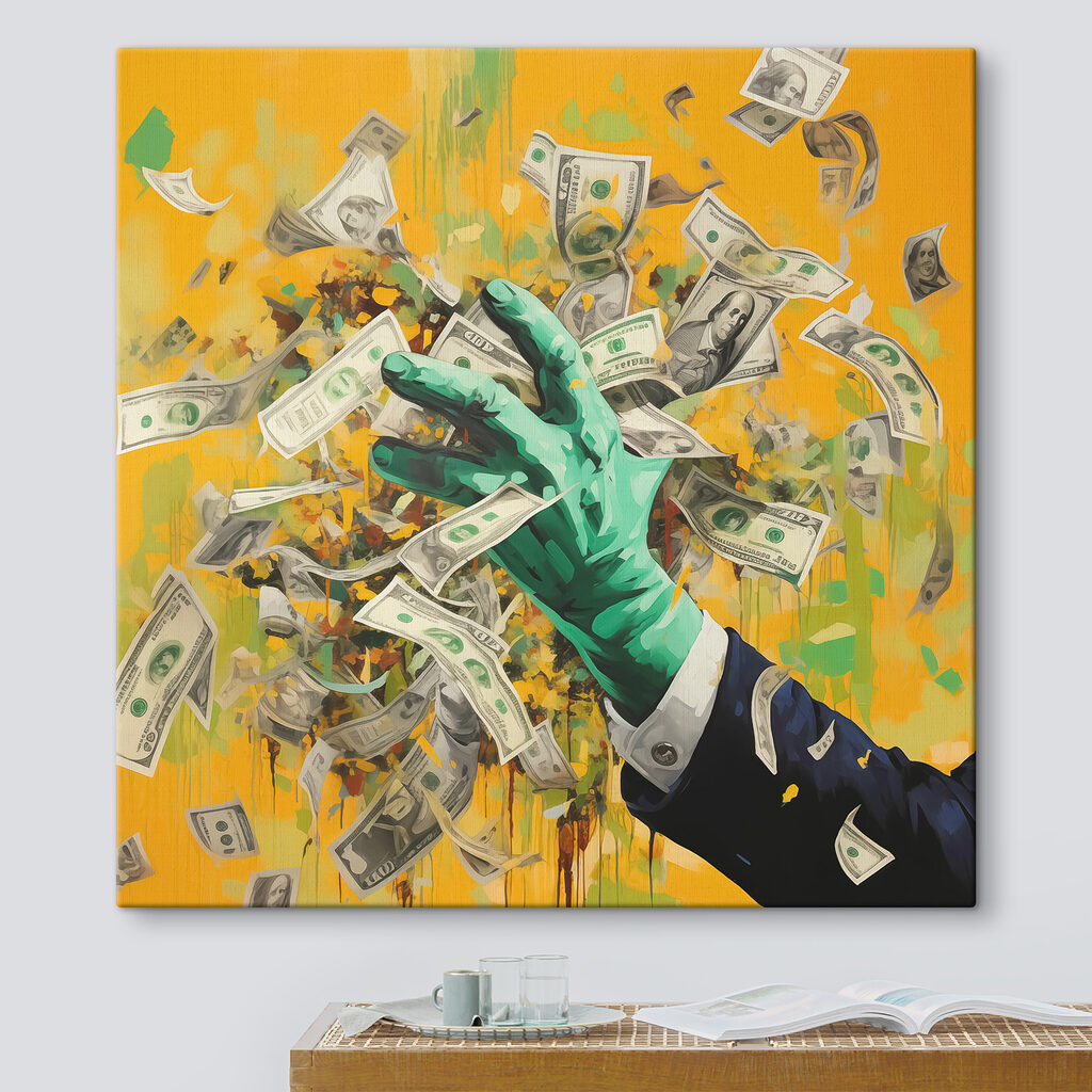 Hand in a suit throwing money
