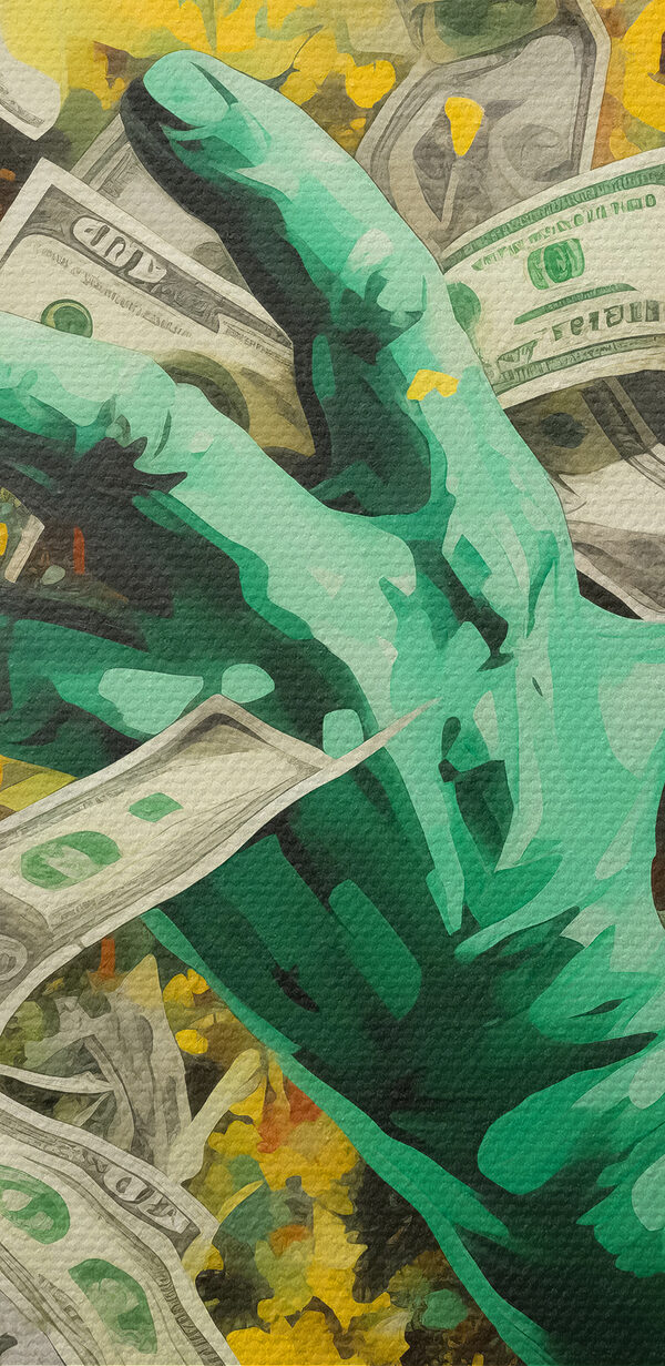 Hand in a suit throwing money