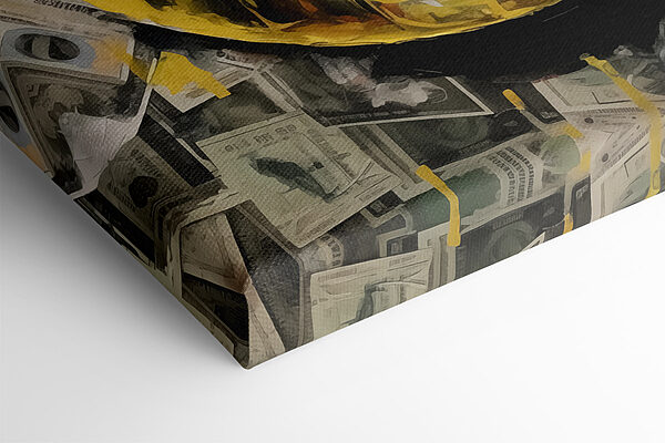 Painting of a mouth and mouth with money Painting of a mouth and mouth with money