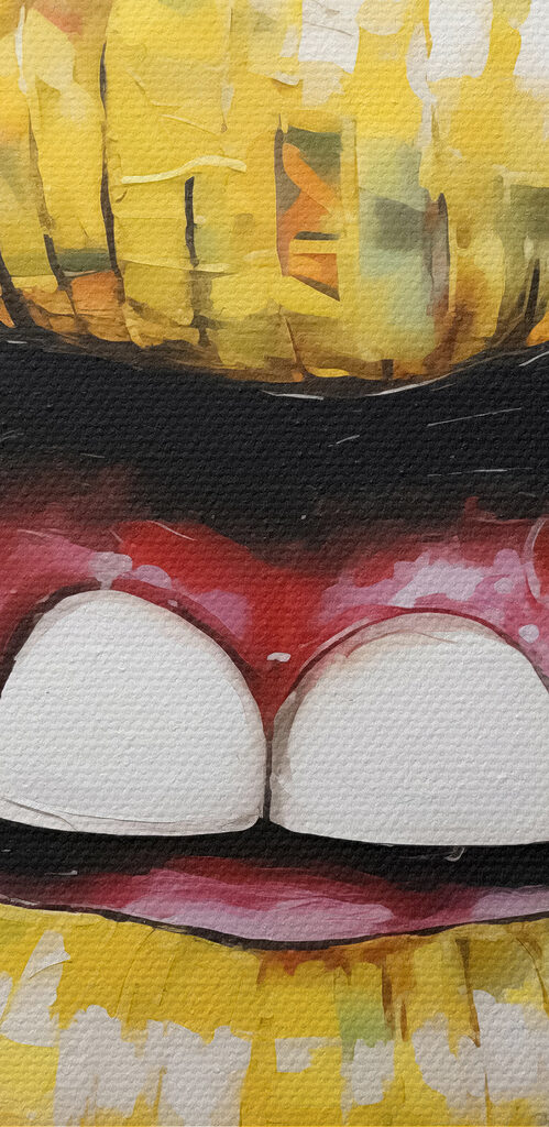 Painting of a mouth and mouth with money Painting of a mouth and mouth with money