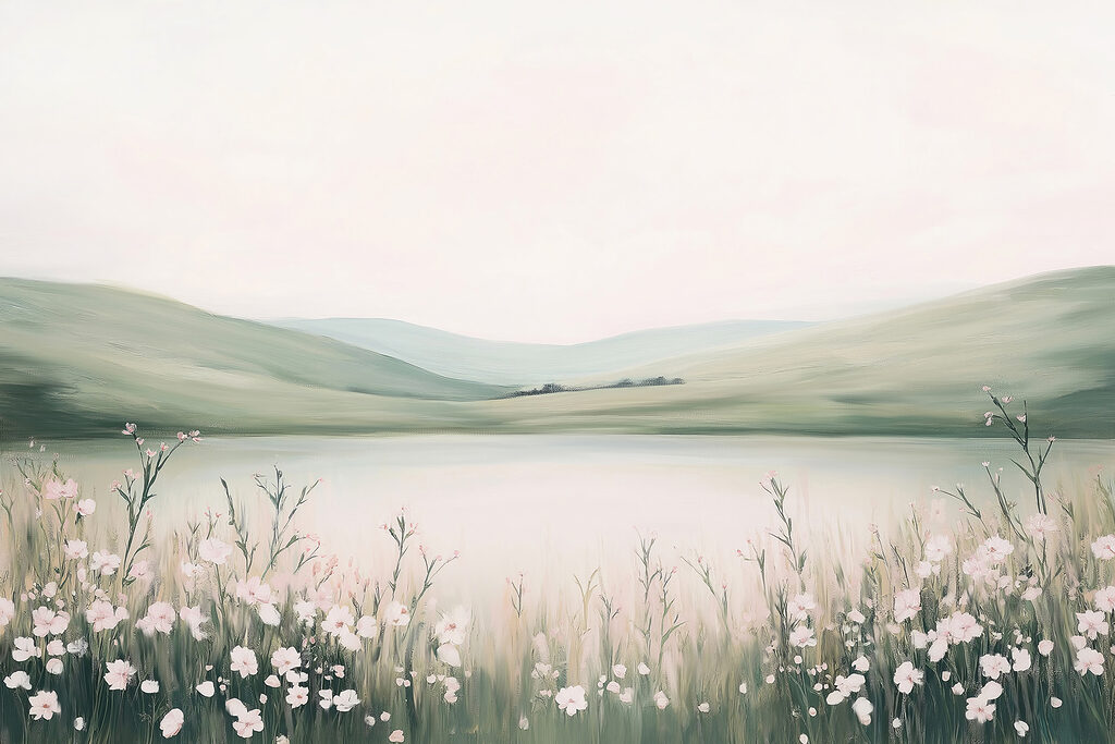 Pittura di un lago con fiori Pittura di un lago con fiori