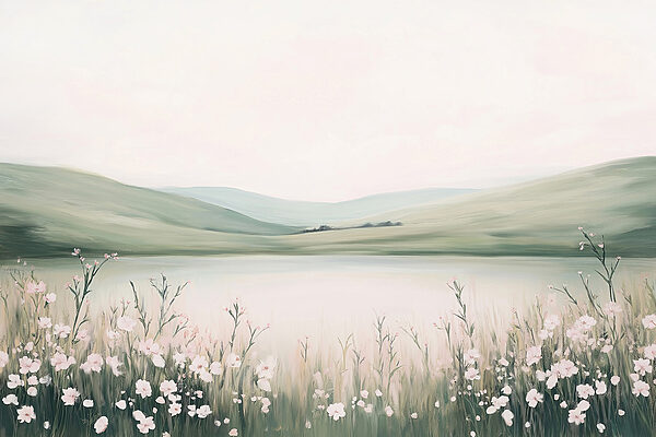 Pittura di un lago con fiori Pittura di un lago con fiori