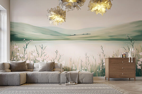Pittura di un lago con fiori Pittura di un lago con fiori