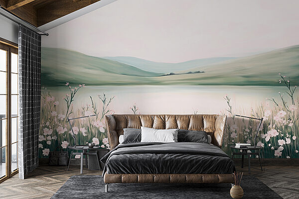 Pittura di un lago con fiori Pittura di un lago con fiori
