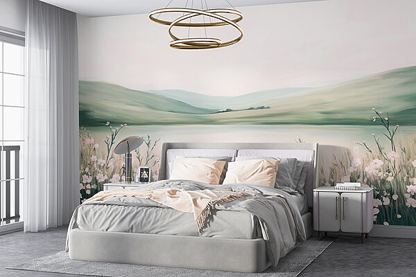 Pittura di un lago con fiori Pittura di un lago con fiori