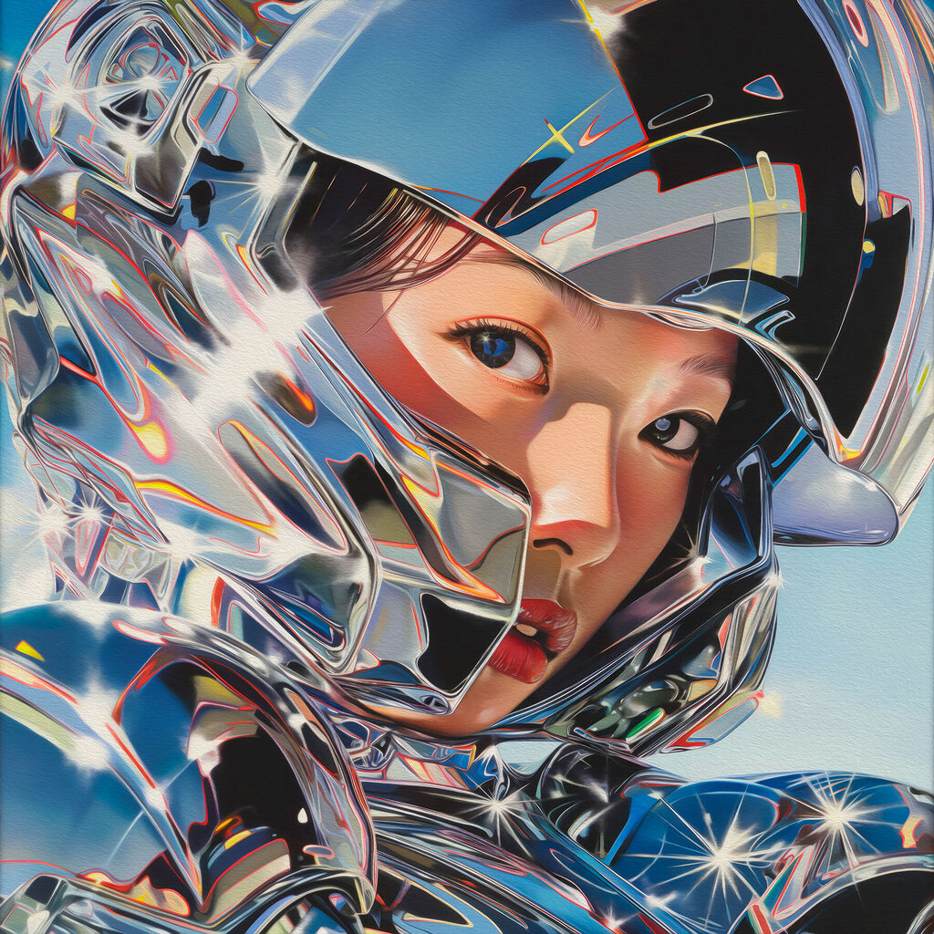 Woman in a shiny suit