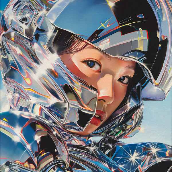 Woman in a shiny suit