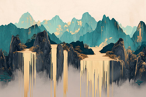 Painting of mountains and water