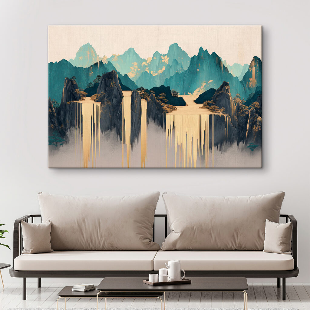 Painting of mountains and water