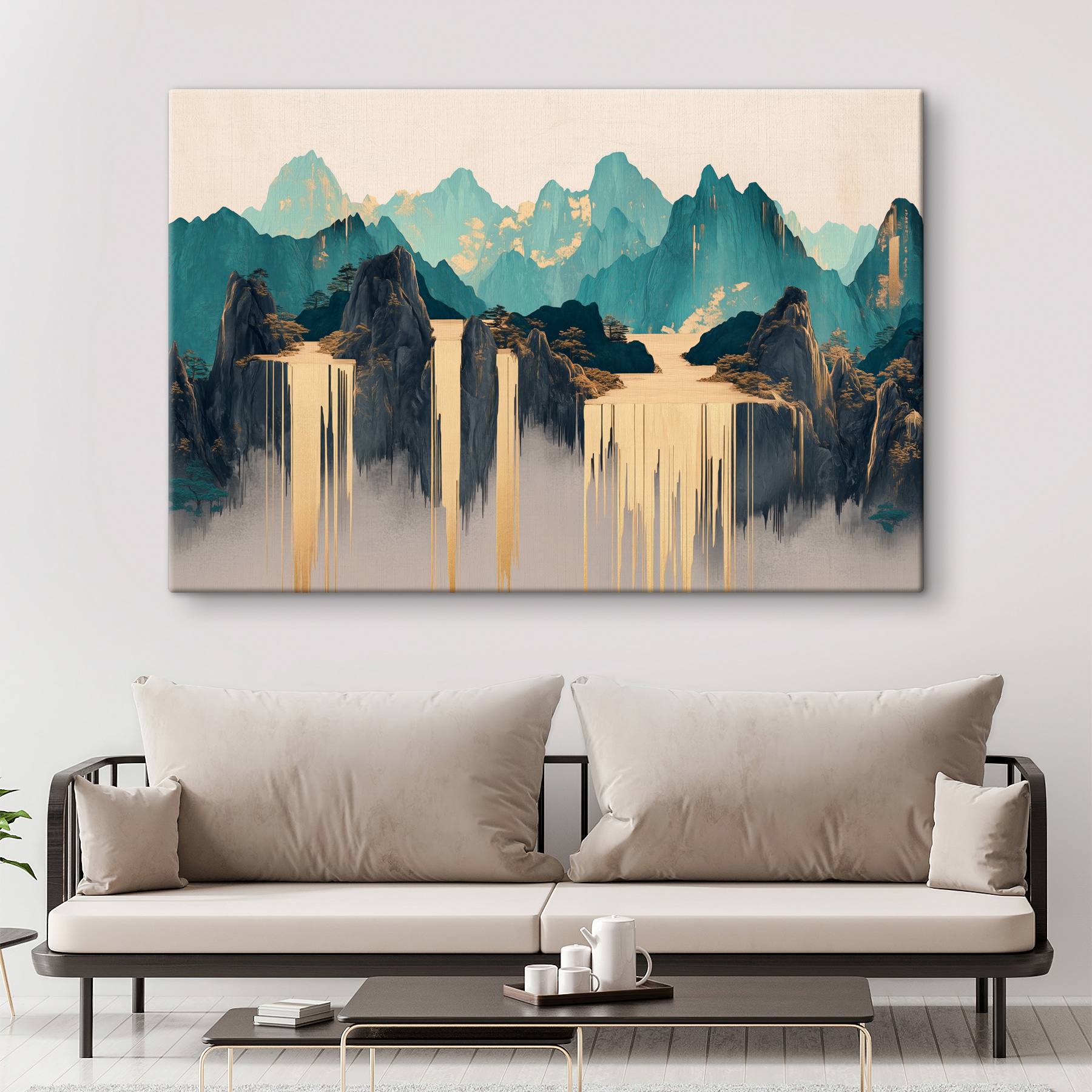 Painting of mountains and water