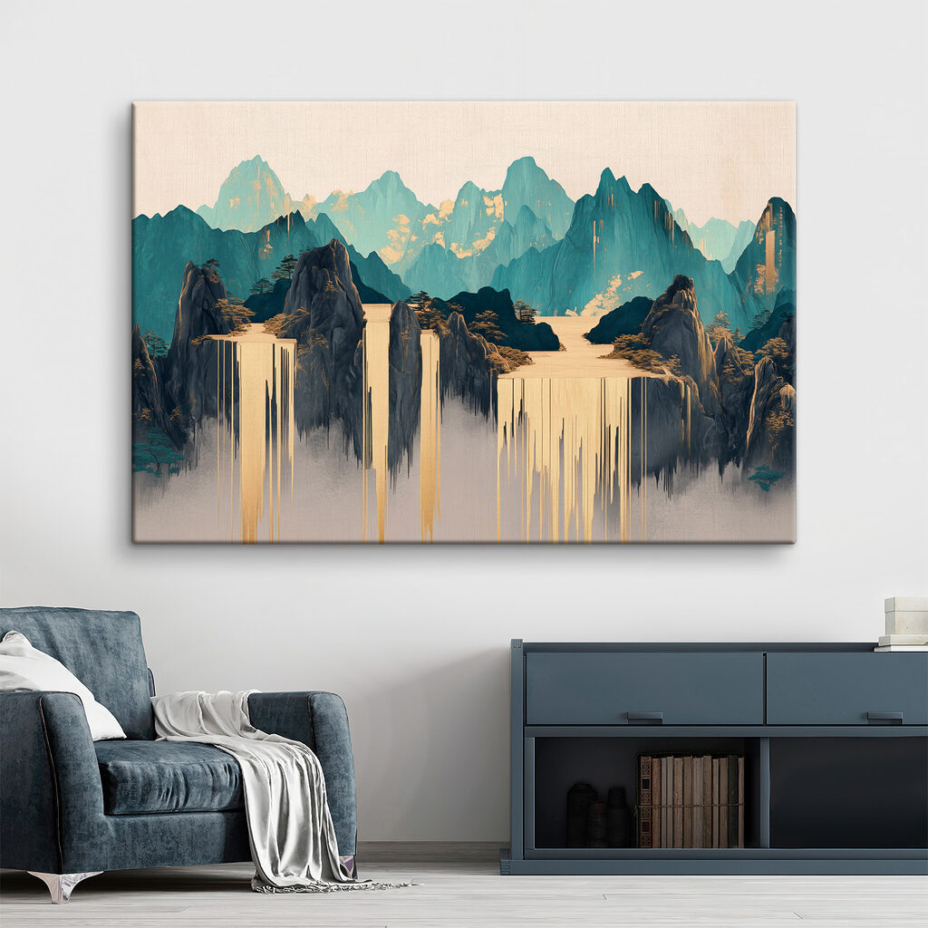 Painting of mountains and water