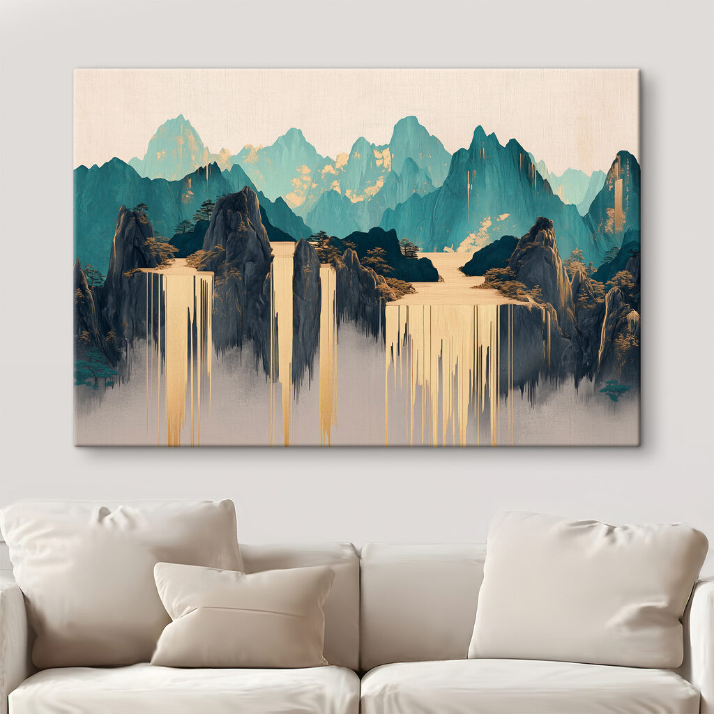 Painting of mountains and water