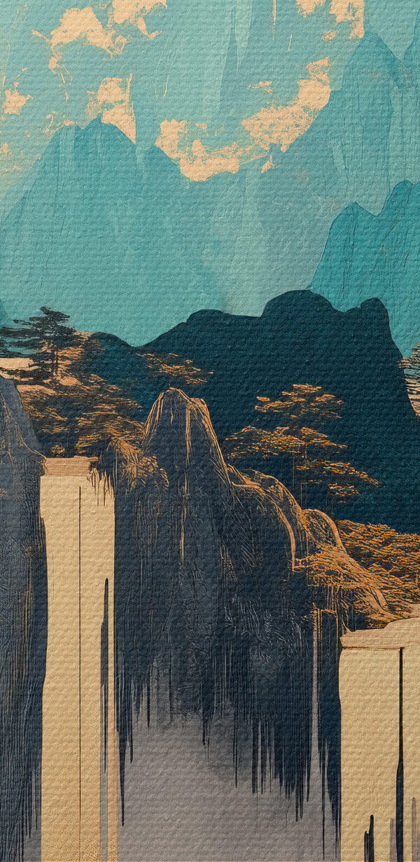 Painting of mountains and water