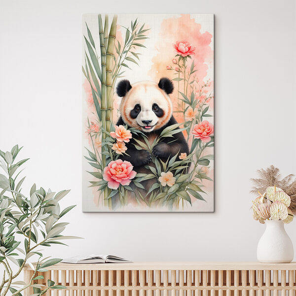 Quadri Orso panda con fiori e bambù (COD: s40125) Quadri Quadri Orso panda con fiori e bambù (COD: s40125)