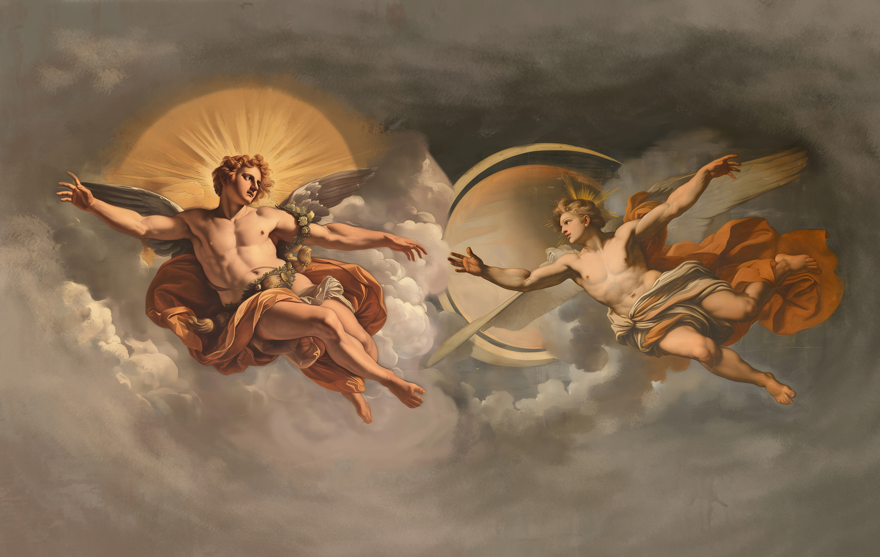 Painting of angels in the sky