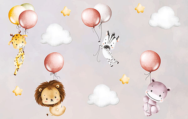 Carta da parati con animali e palloncini Carta da parati con animali e palloncini