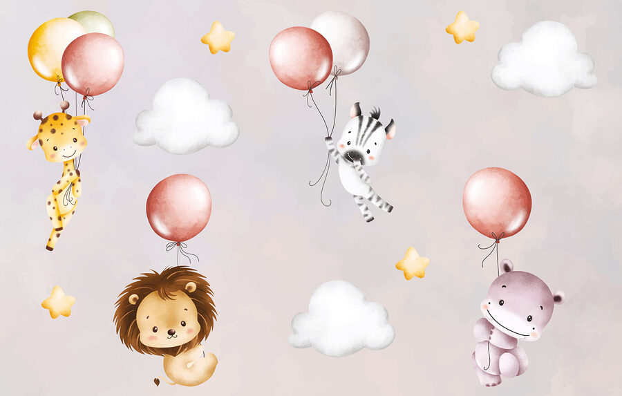 Carta da parati con animali e palloncini