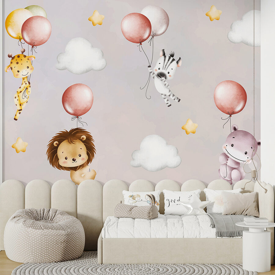 Carta da parati con animali e palloncini