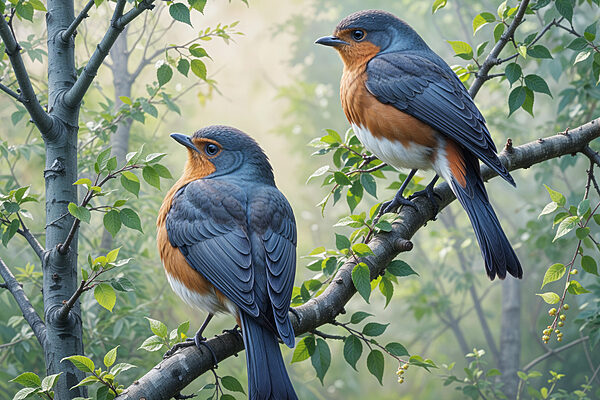 Two birds on a tree branch