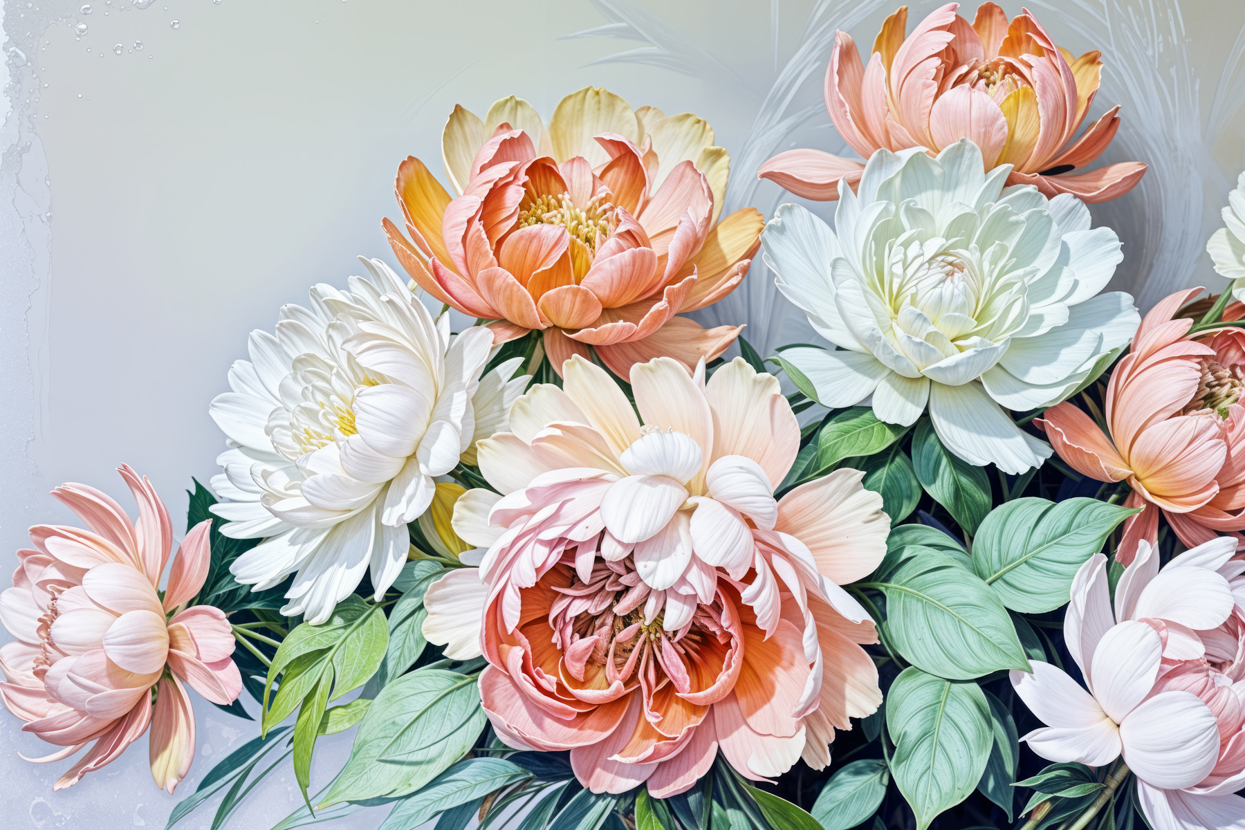 Group of flowers with leaves