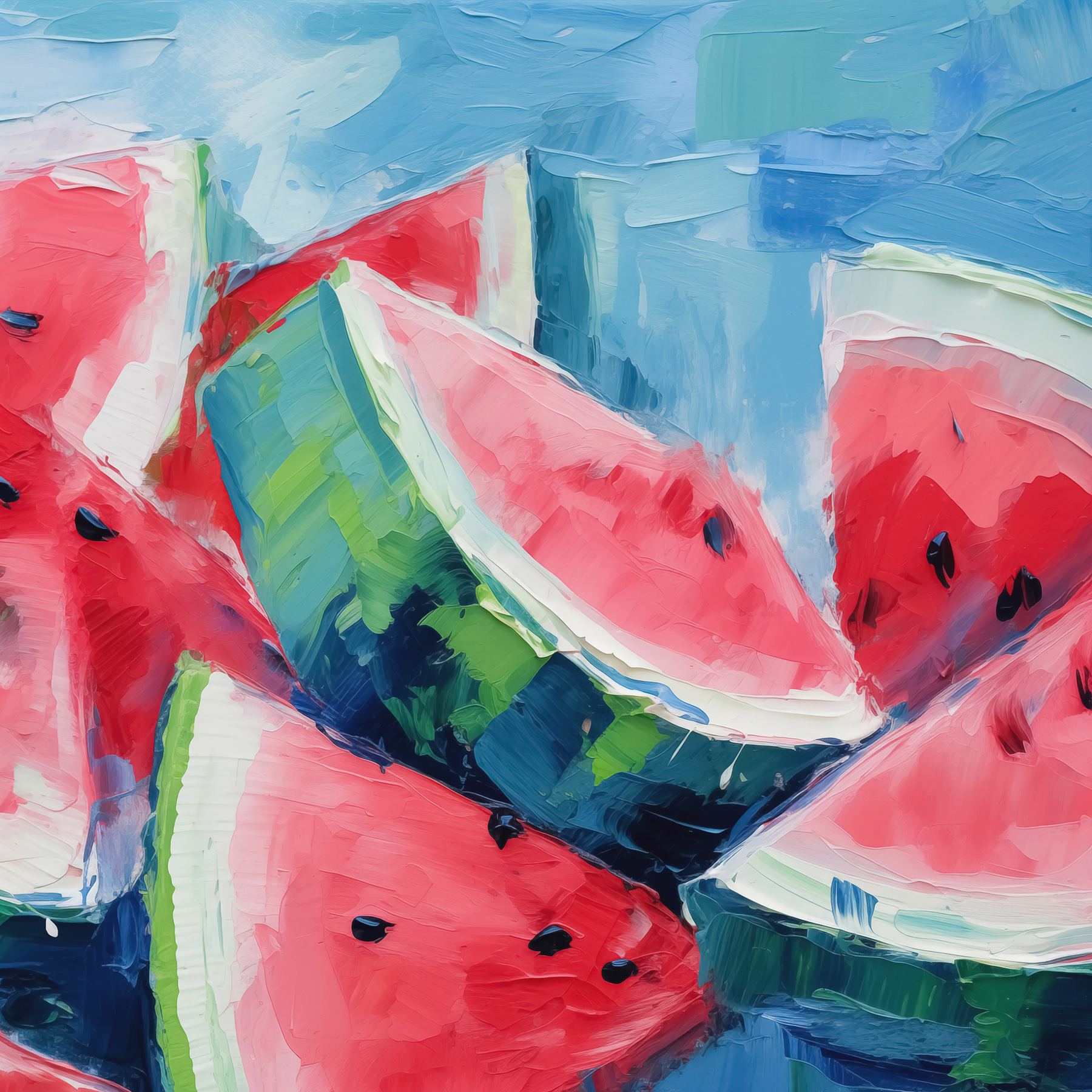 Group of watermelons on a blue surface Group of watermelons on a blue surface