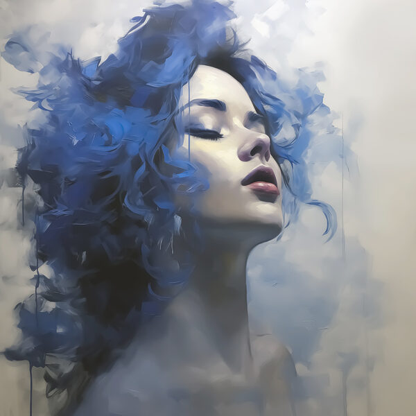 Woman with blue hair
