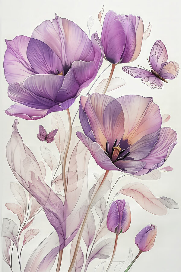 Purple flowers with butterflies