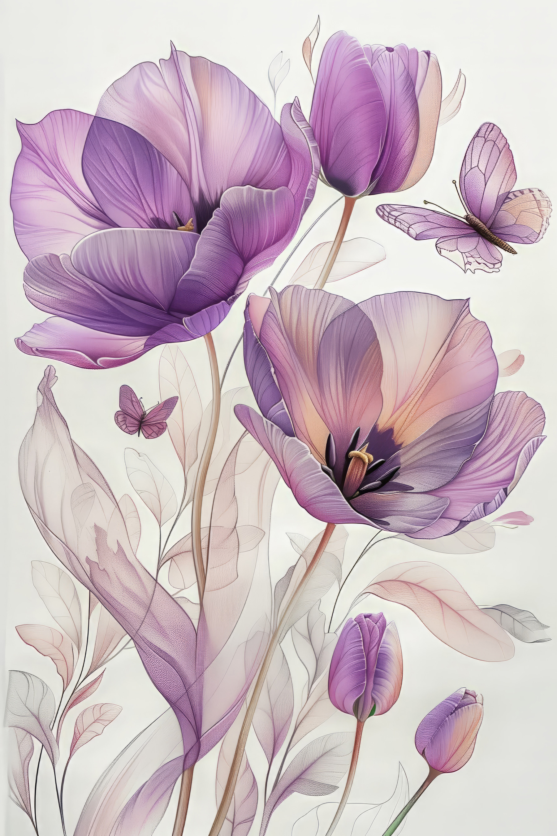 Purple flowers with butterflies