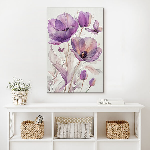 Quadri Fiori viola con farfalle (COD: s40189) Quadri Quadri Fiori viola con farfalle (COD: s40189)