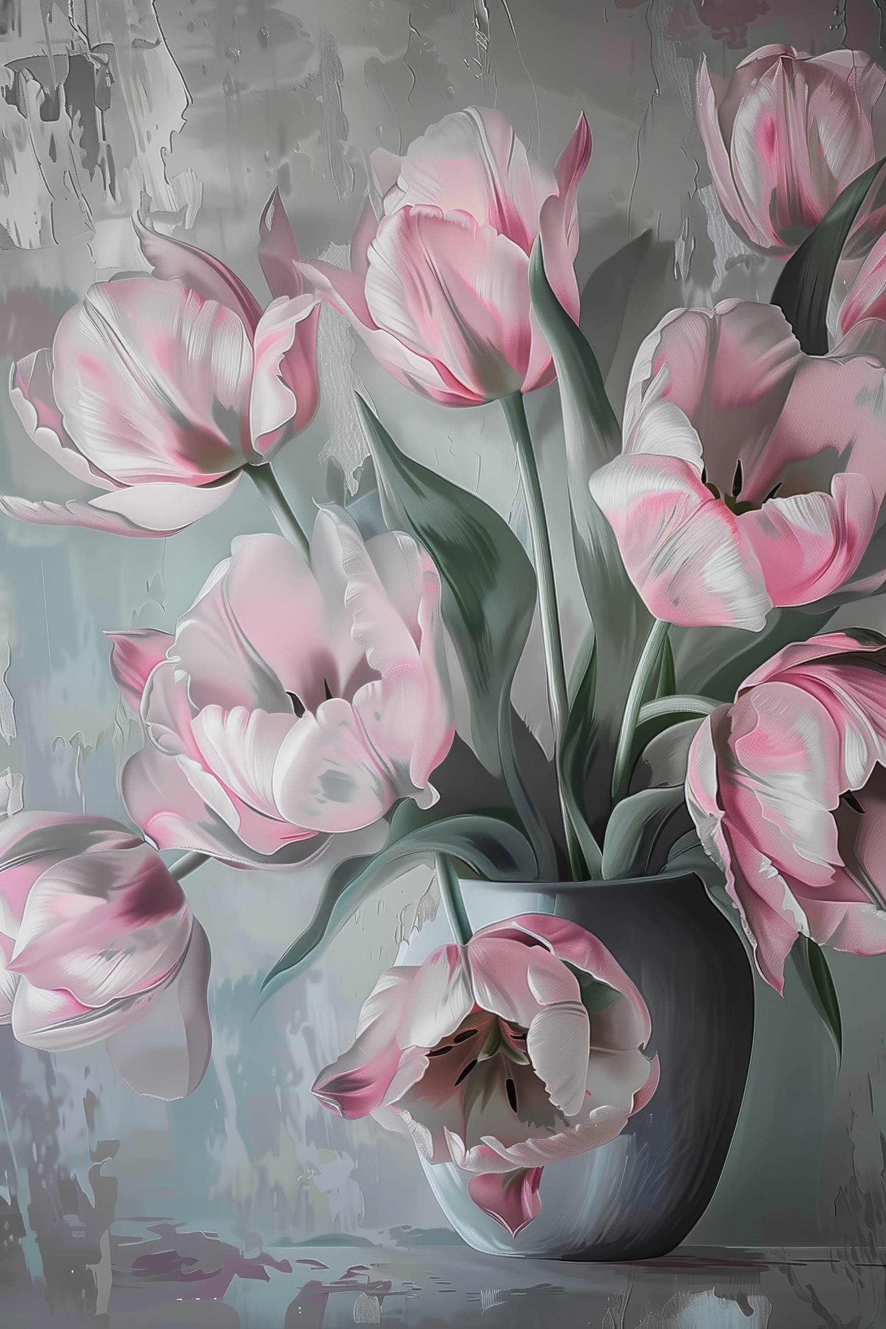 Painting of pink flowers in a vase Painting of pink flowers in a vase