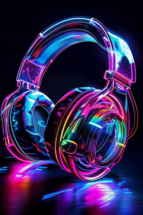 Colorful headphones on a black background Colorful headphones on a black background