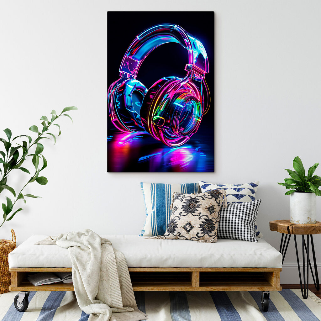 Colorful headphones on a black background Colorful headphones on a black background