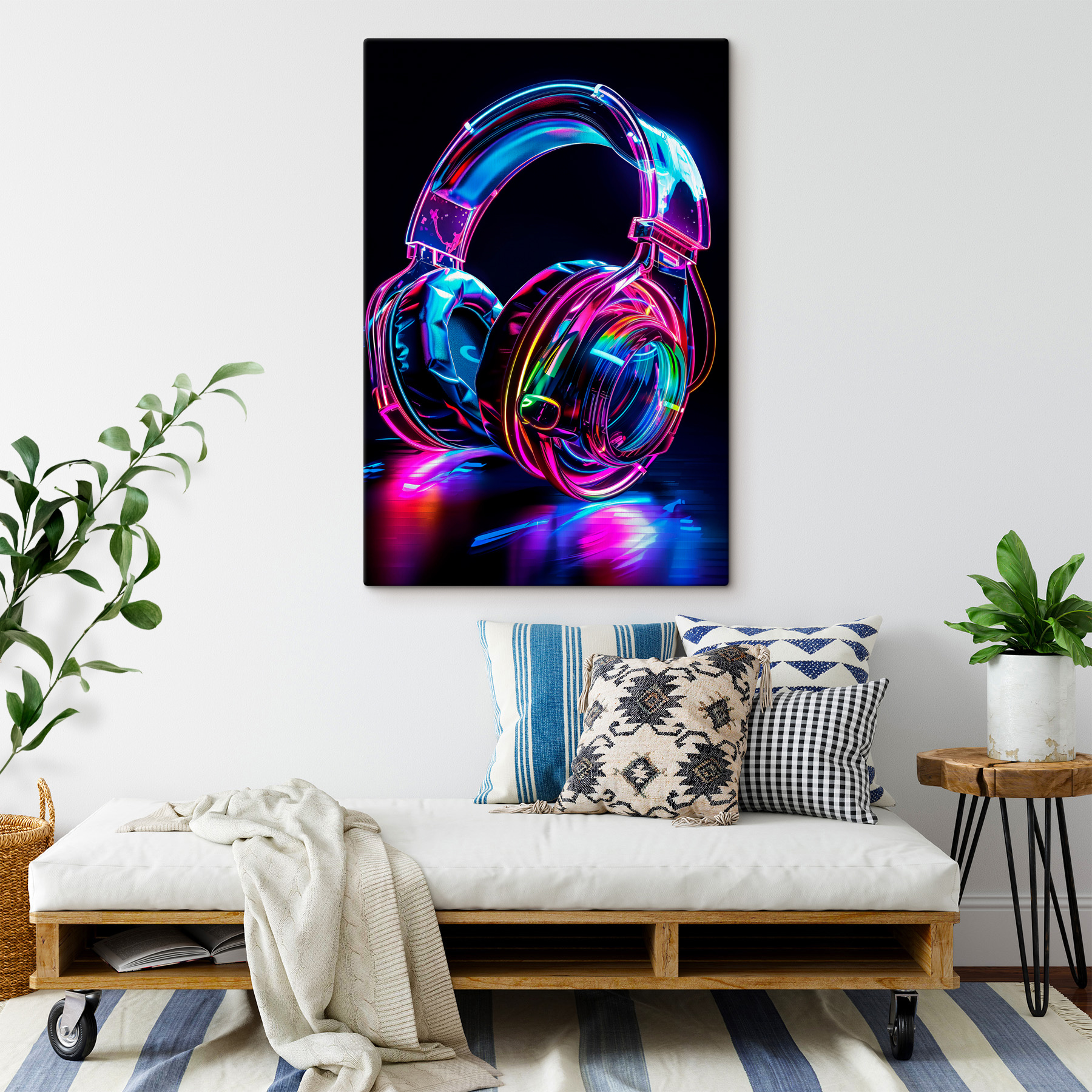Colorful headphones on a black background Colorful headphones on a black background