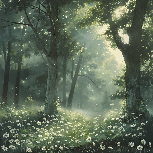 Forest with trees and flowers Forest with trees and flowers