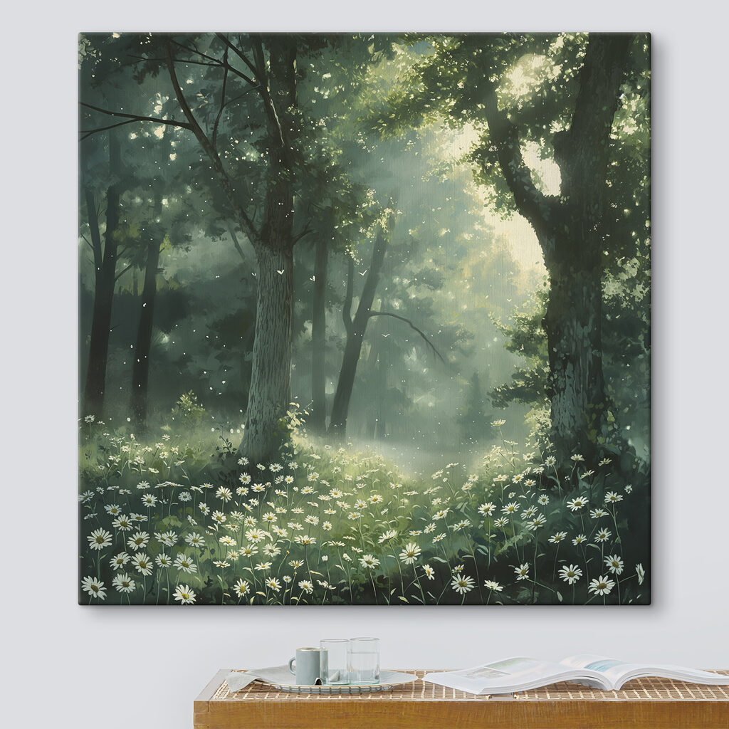 Forest with trees and flowers Forest with trees and flowers