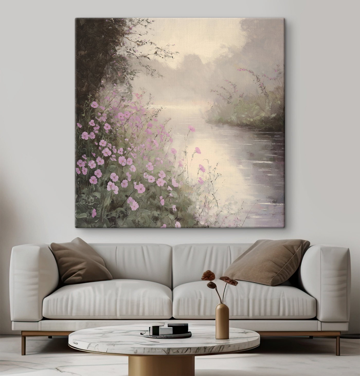 River with purple flowers