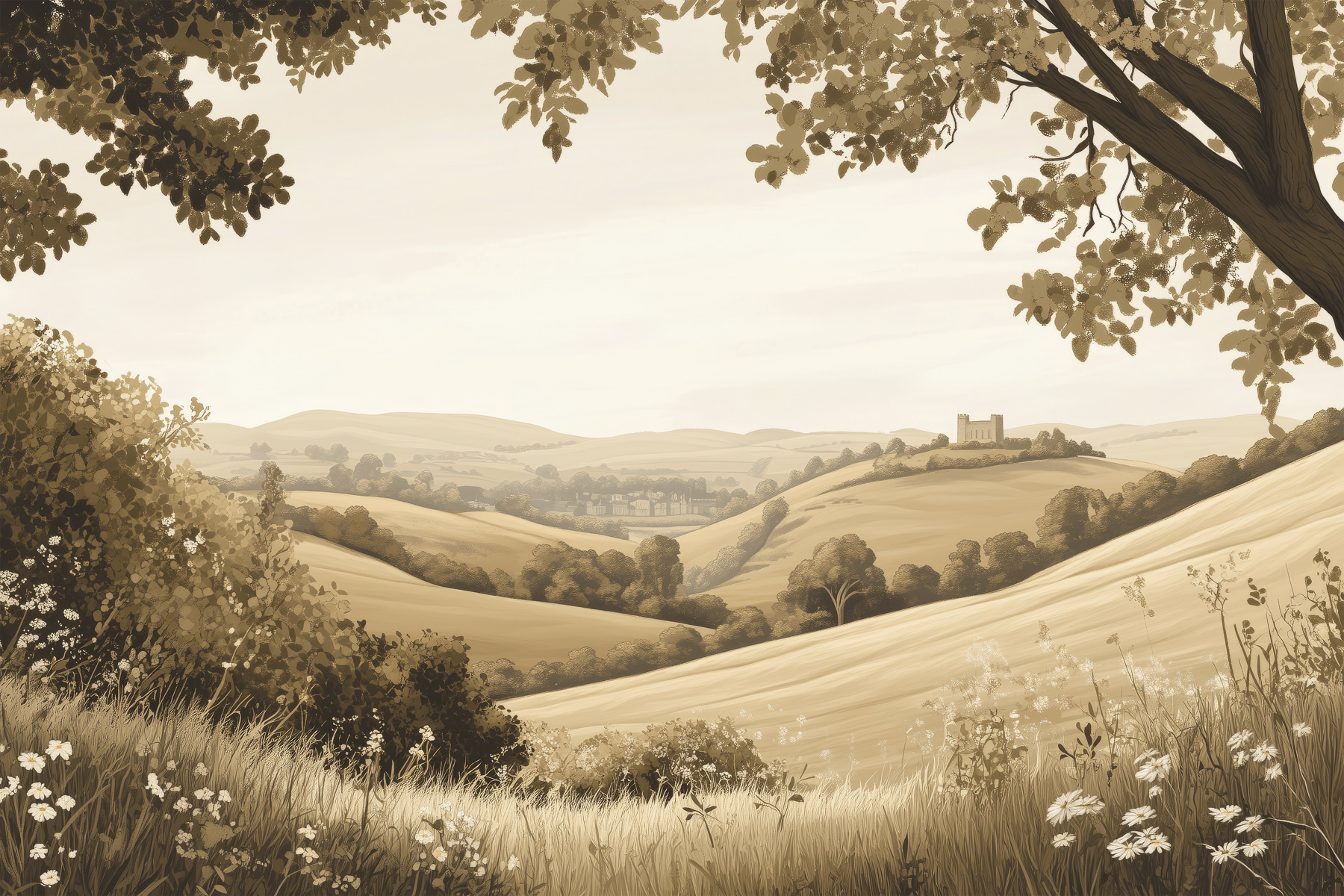 Landscape with hills and trees