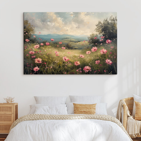 Quadri Quadri Dipinto raffigurante un campo di fiori rosa (COD: s40234)