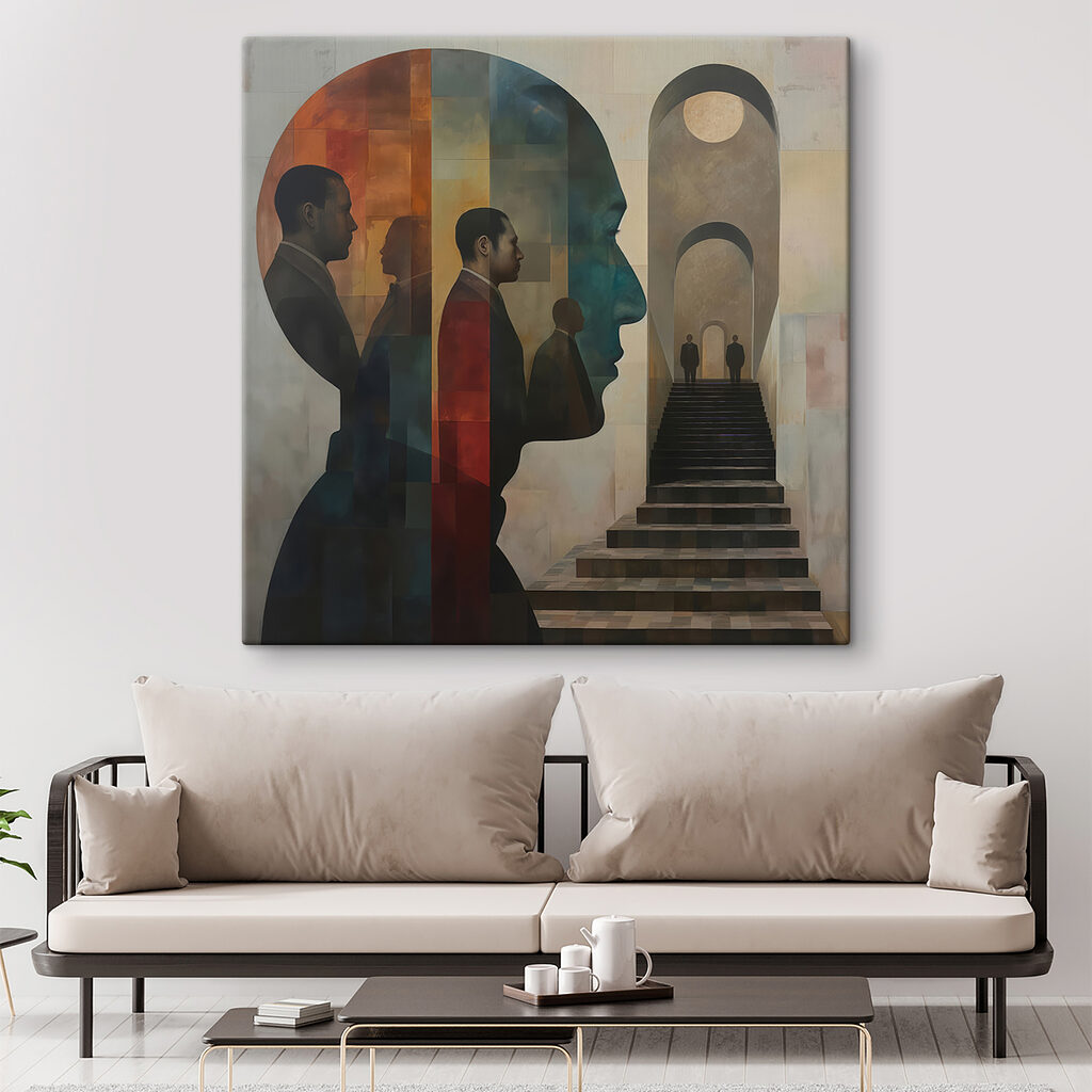 Painting of a man's face and a staircase Painting of a man's face and a staircase