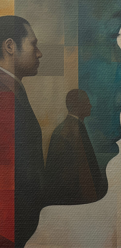 Painting of a man's face and a staircase Painting of a man's face and a staircase