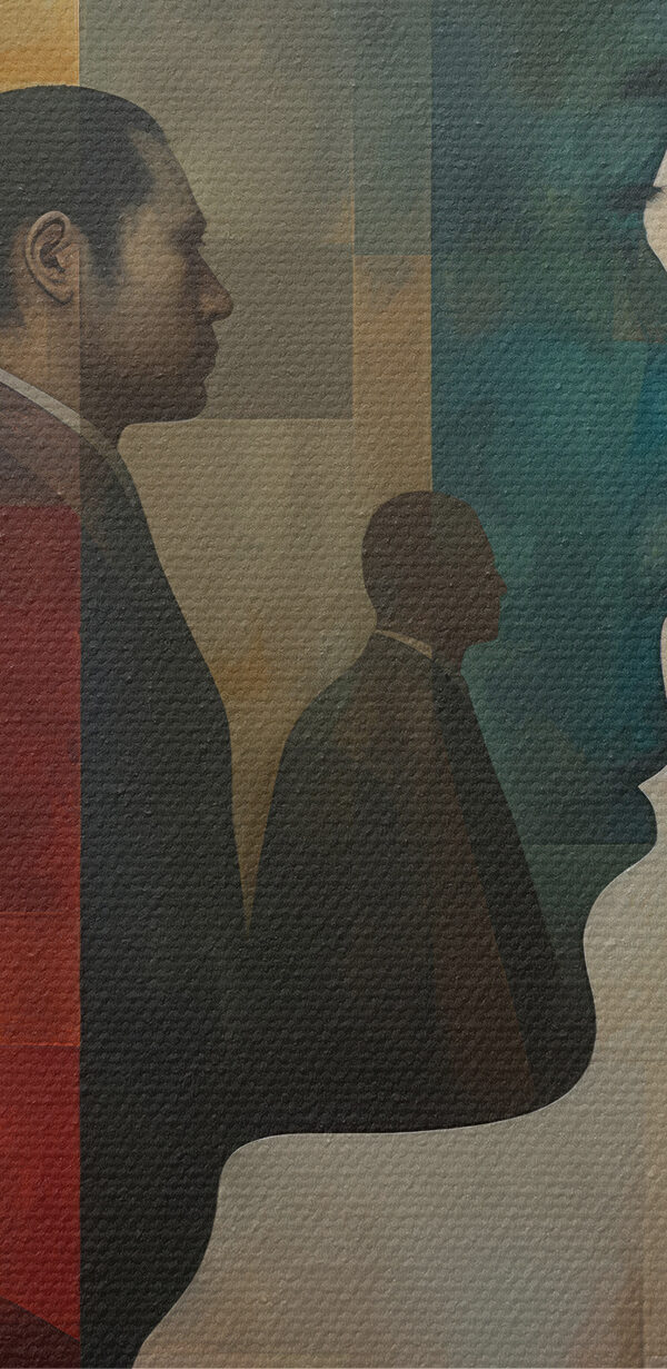 Painting of a man's face and a staircase Painting of a man's face and a staircase