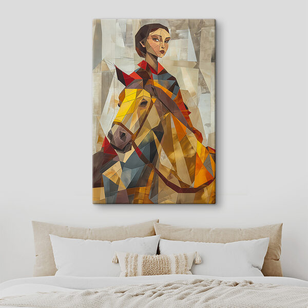 Painting of a woman riding a horse