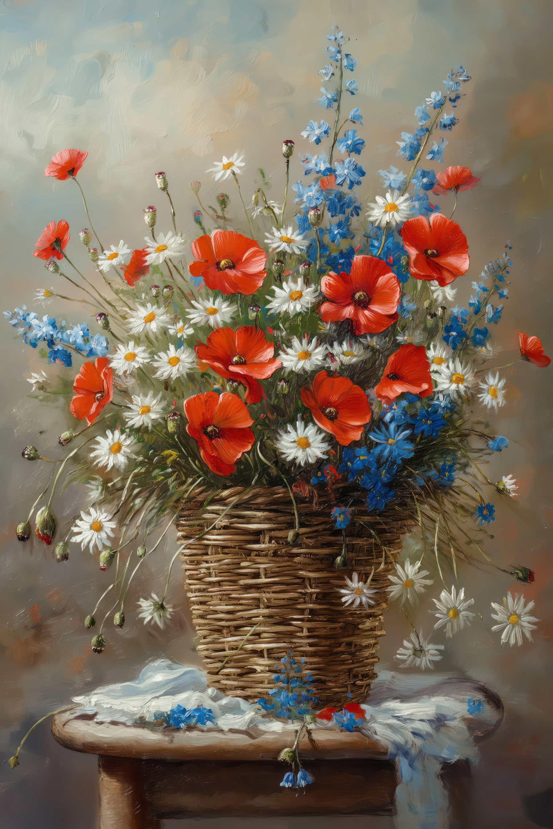 Painting of flowers in a basket