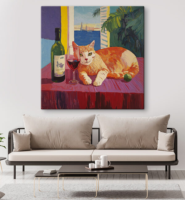 Cat lying on a table next to a wine bottle Cat lying on a table next to a wine bottle