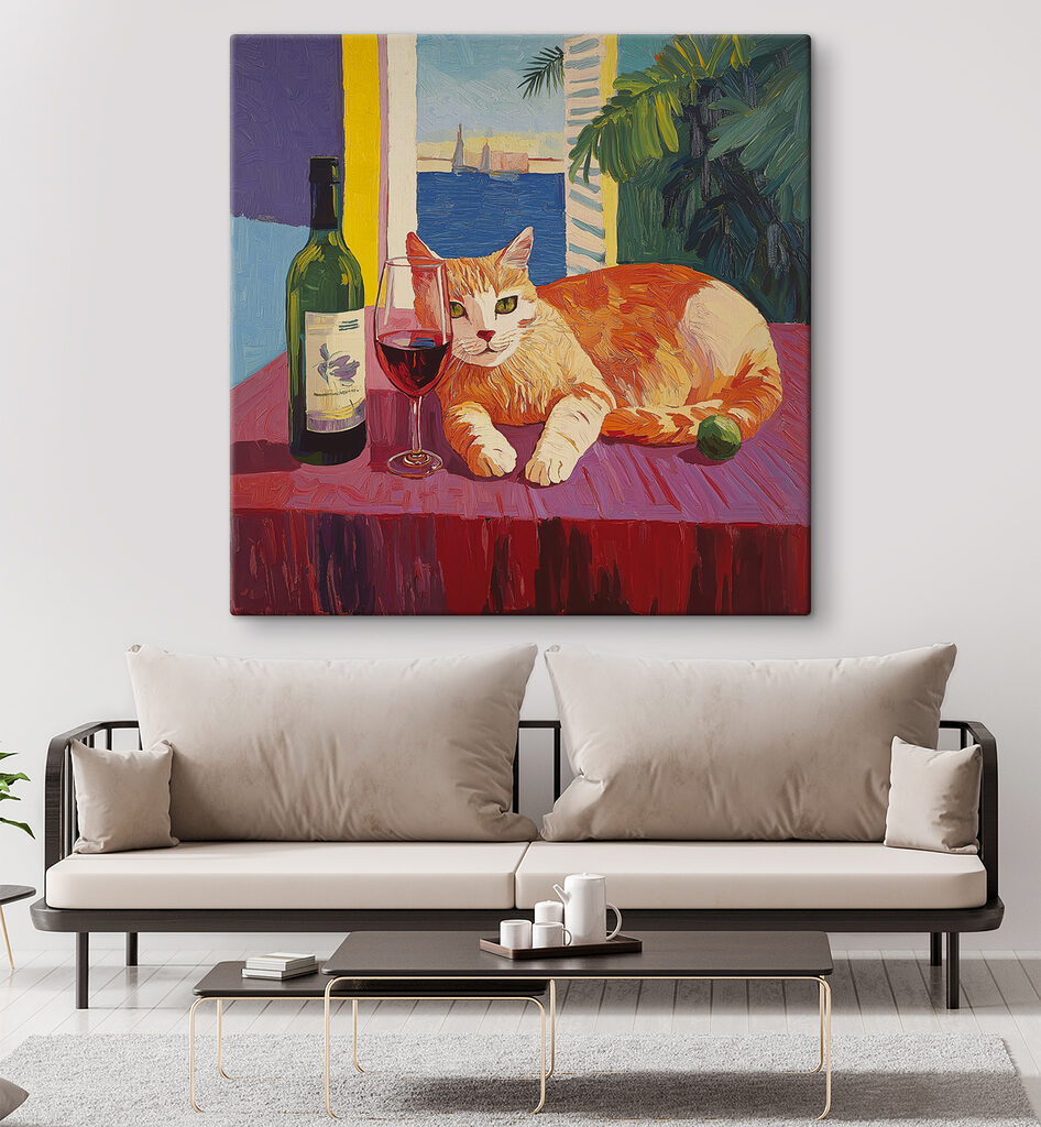 Cat lying on a table next to a wine bottle Cat lying on a table next to a wine bottle