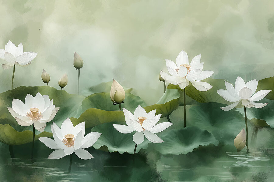 Gruppo di fiori bianchi e foglie verdi