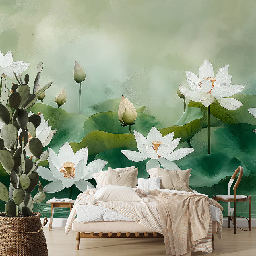 Gruppo di fiori bianchi e foglie verdi