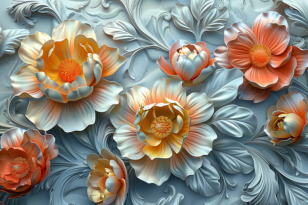 Carta da parati con fiori e foglie Carta da parati con fiori e foglie