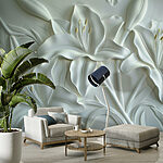 Carta da parati Incisione di fiori bianchi su una parete