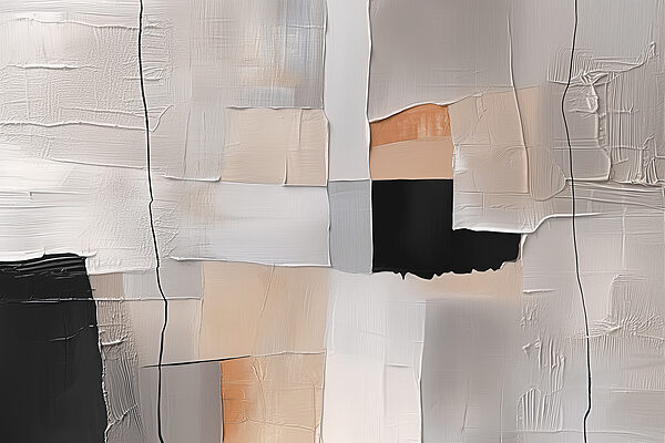 Painting of a white wall with black squares and a black square Painting of a white wall with black squares and a black square